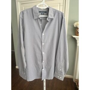 Perry Ellis Mens Slim Fit Stretch Gingham Button Down Shirt Navy White L PX3785